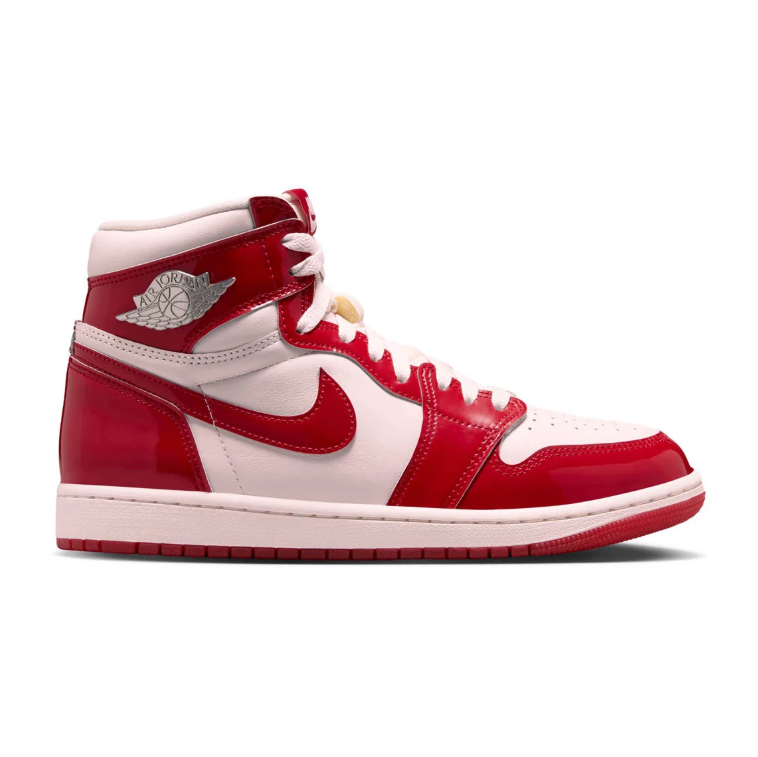 Air Jordan 1 High-Top Sneakers – Glossy Red & White with Silver Wings
