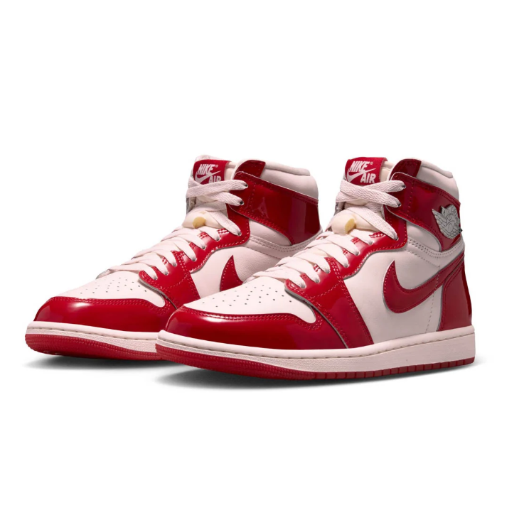 Air Jordan 1 High-Top Sneakers – Glossy Red & White with Silver Wings
