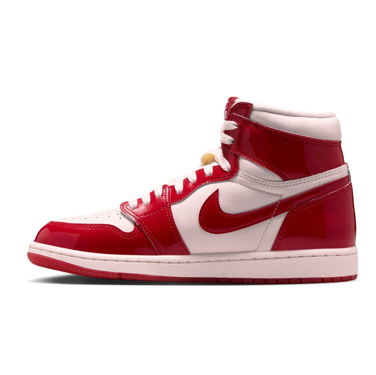 Air Jordan 1 High-Top Sneakers – Glossy Red & White with Silver Wings