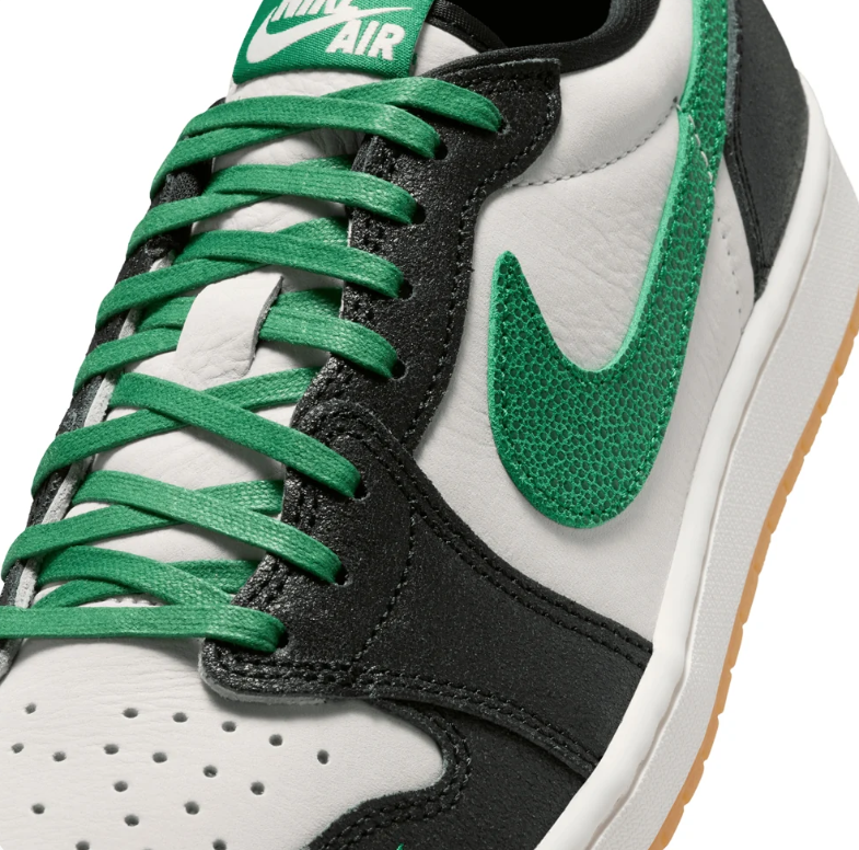 Air Jordan 1 Low-Top Sneakers – Black, White & Green with Gum Sole