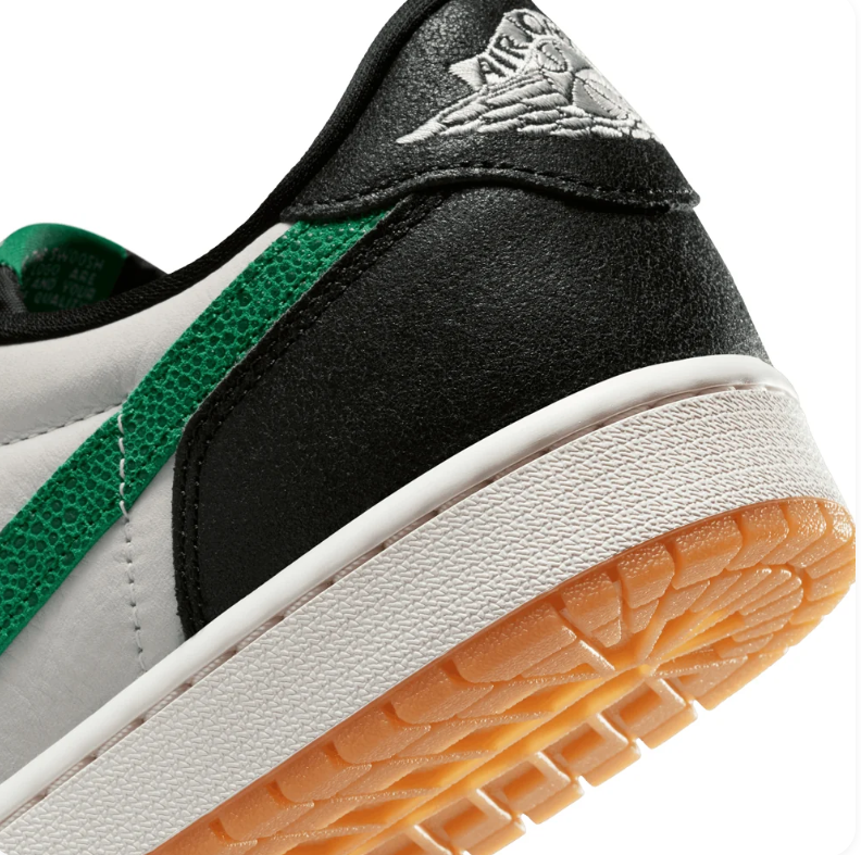 Air Jordan 1 Low-Top Sneakers – Black, White & Green with Gum Sole