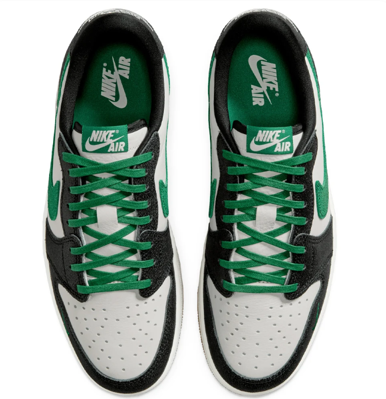 Air Jordan 1 Low-Top Sneakers – Black, White & Green with Gum Sole