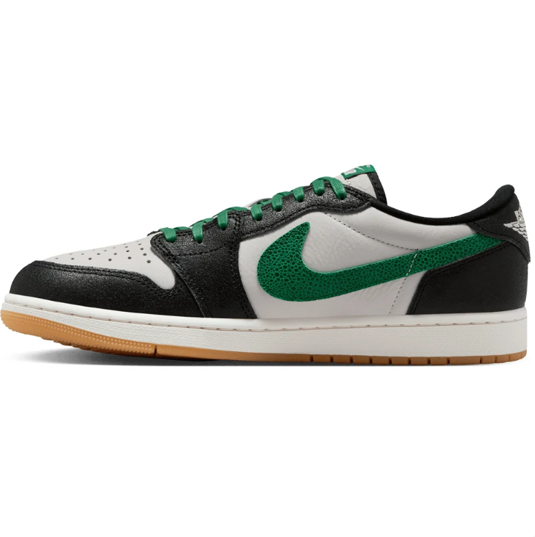 Air Jordan 1 Low-Top Sneakers – Black, White & Green with Gum Sole