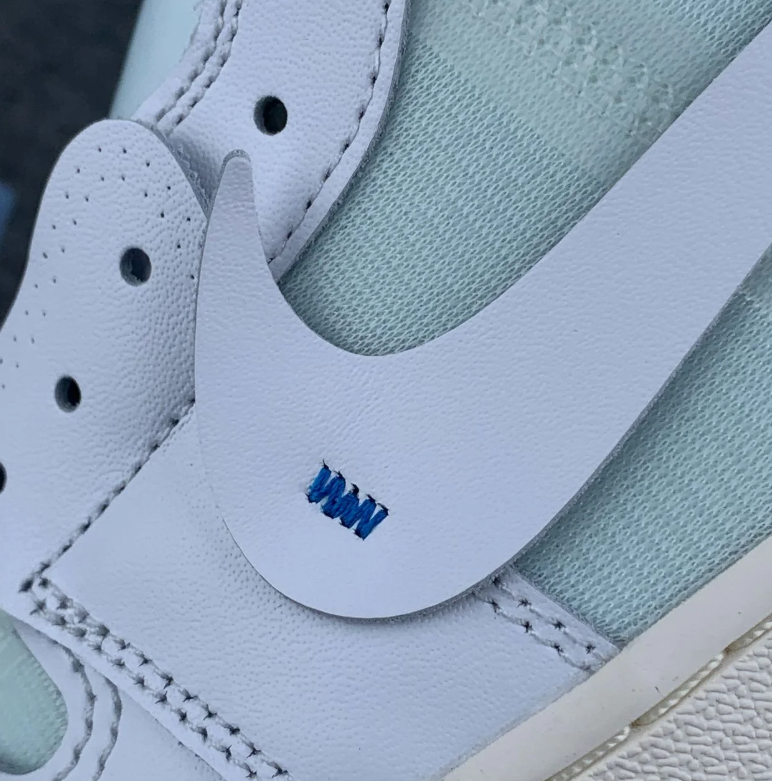 Air Jordan 1 High-Top Sneakers – White & Pale Blue with Deconstructed Details