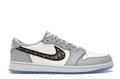 Air Jordan 1 Low Sneakers – Gray & White with Patterned Swooshes