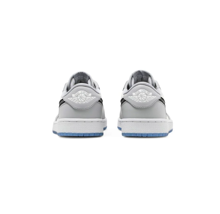 Air Jordan 1 Low Sneakers – Gray & White with Patterned Swooshes