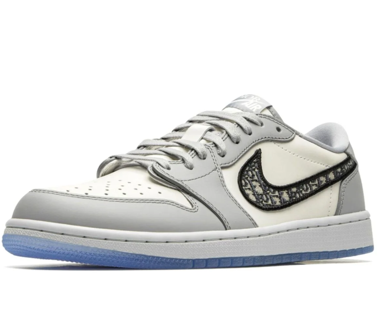 Air Jordan 1 Low Sneakers – Gray & White with Patterned Swooshes