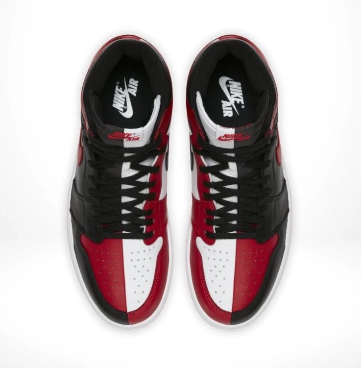 Air Jordan 1 High-Top Sneakers – Split Black, Red & White Design