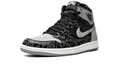 Air Jordan 1 High-Top Sneakers – Black & Gray Graffiti with Red Heel Accents