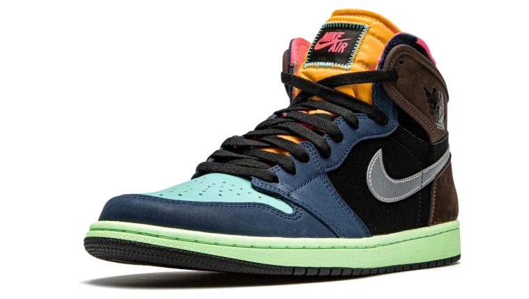 Air Jordan 1 High-Top Sneakers – Navy, Brown & Black with Multicolor Accents