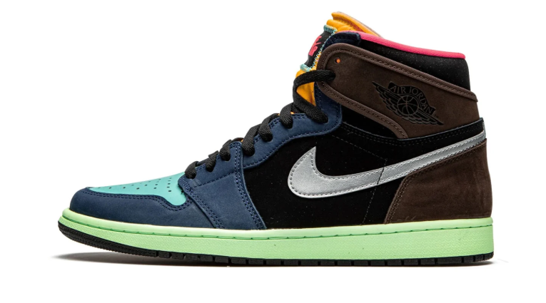 Air Jordan 1 High-Top Sneakers – Navy, Brown & Black with Multicolor Accents
