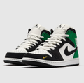 Air Jordan 1 Mid Sneakers – Black, White & Green with Yellow Mini Swoosh