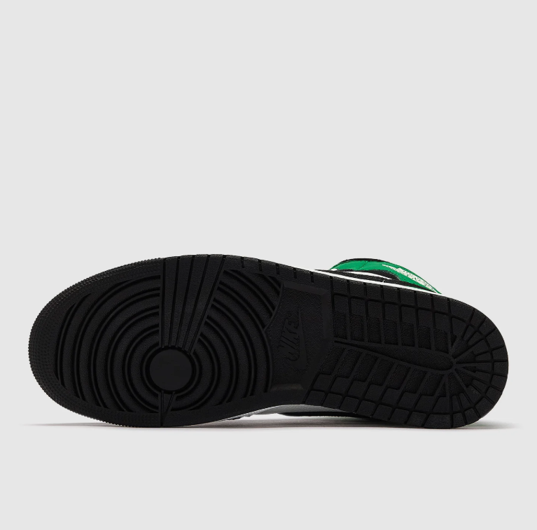 Air Jordan 1 Mid Sneakers – Black, White & Green with Yellow Mini Swoosh