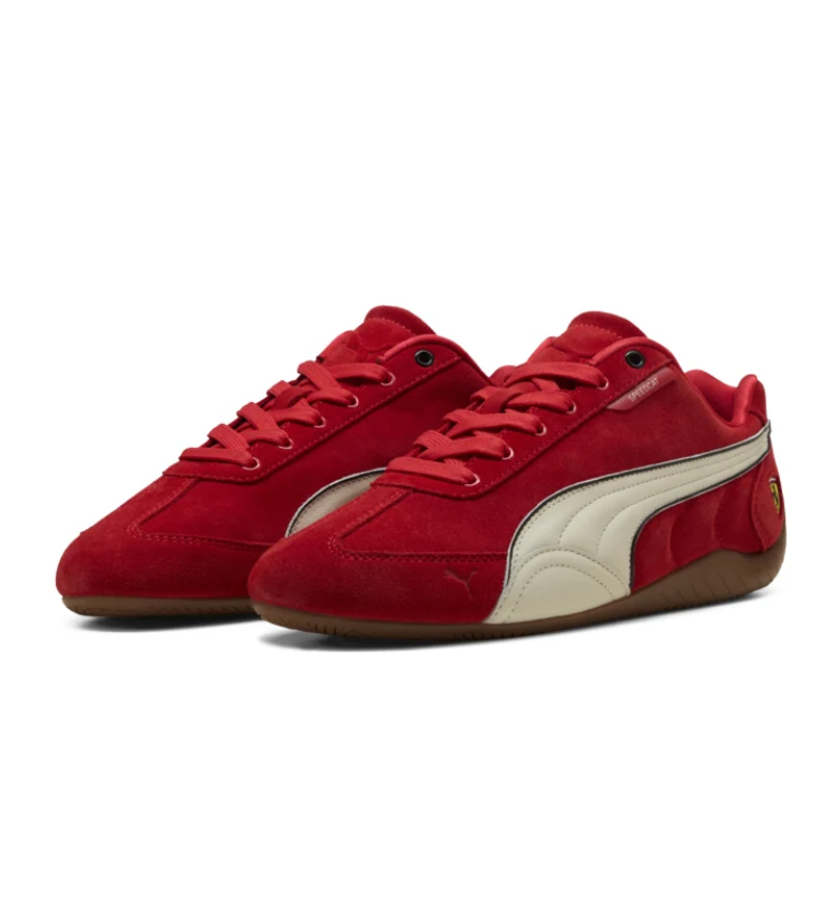 PUMA Ferrari Low-Profile Sneakers – Red, Cream & Gum Brown