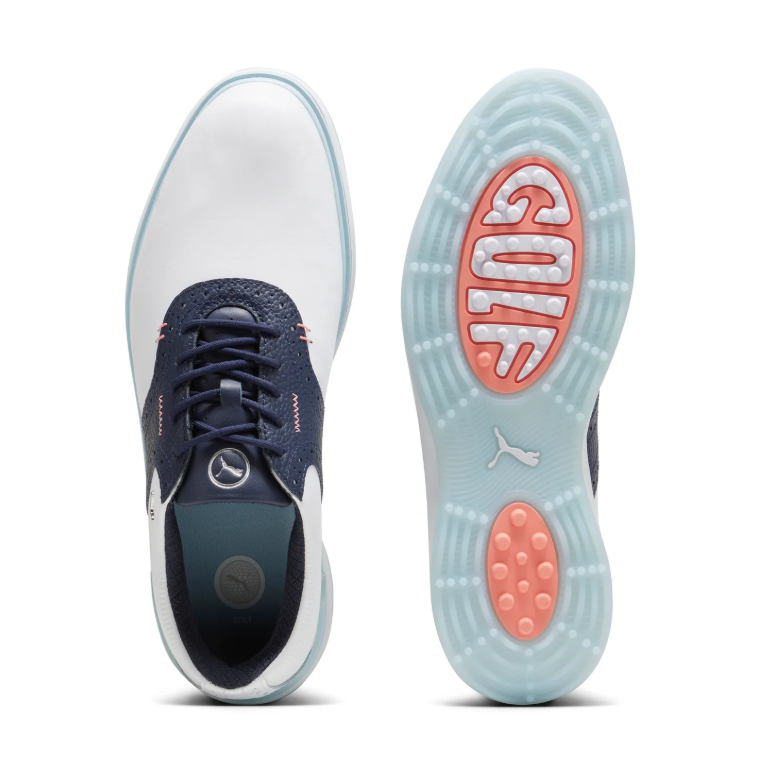 PUMA Golf Shoes – White & Navy/Ice Blue and White & Black Designs