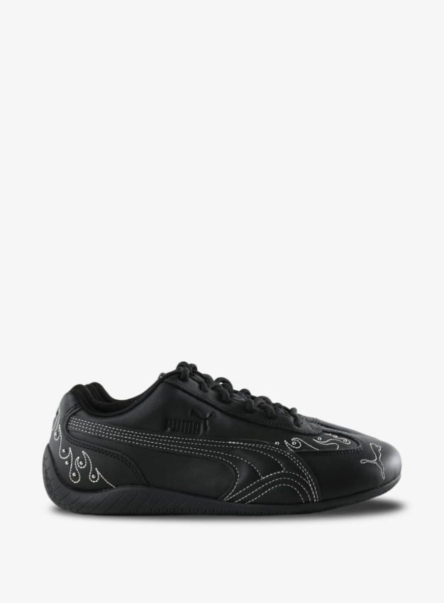 PUMA Low-Profile Sneakers – Black with Contrast Stitching & Flame Details
