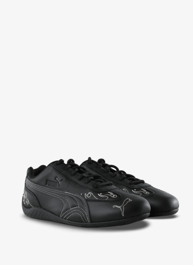 PUMA Low-Profile Sneakers – Black with Contrast Stitching & Flame Details