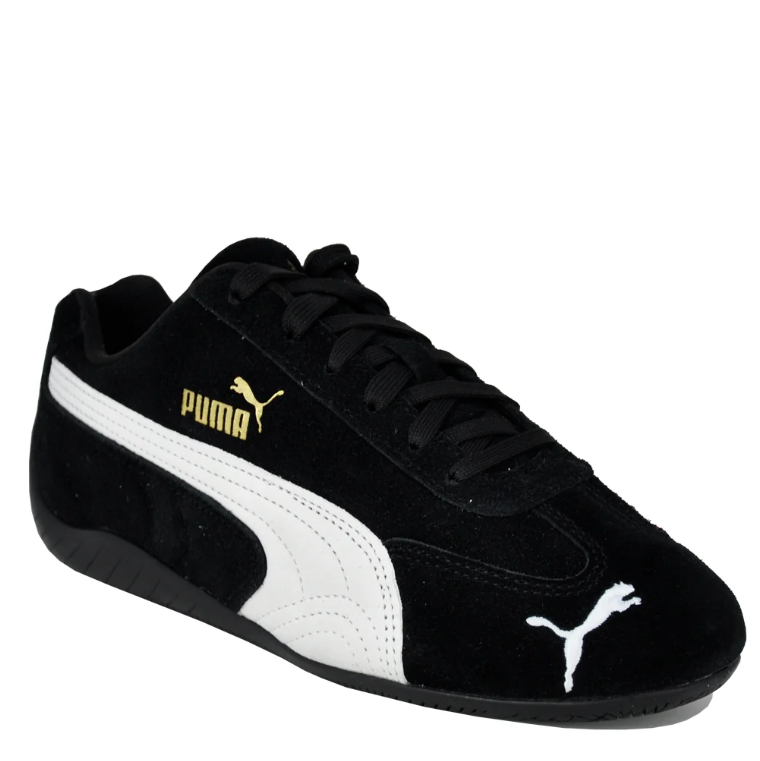 PUMA Low-Profile Sneakers – Black & White with Gold Accents