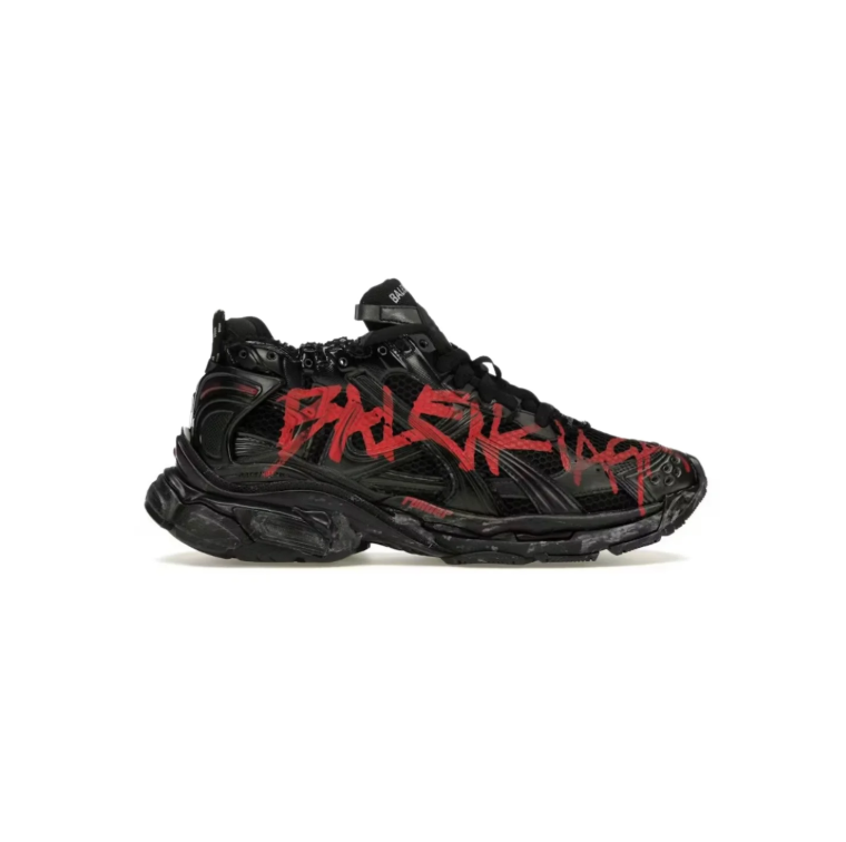 Balenciaga Chunky Sneakers – Black with Red Graffiti Details