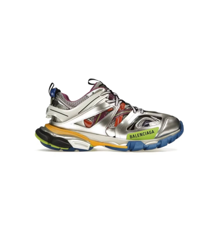 Balenciaga Track Chunky Sneakers – Metallic Silver & Multicolor Accents