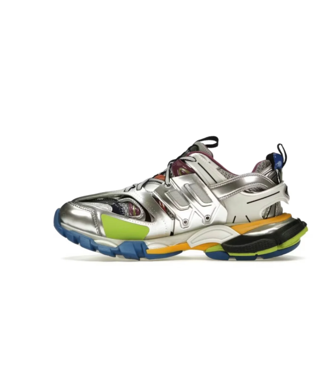 Balenciaga Track Chunky Sneakers – Metallic Silver & Multicolor Accents