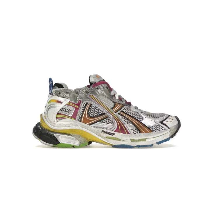 Balenciaga Runner Chunky Sneakers – Silver Gray & Multicolor Accents