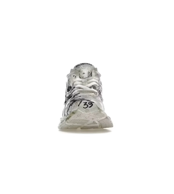 Balenciaga Runner Chunky Sneakers – White & Cream with Black Graffiti