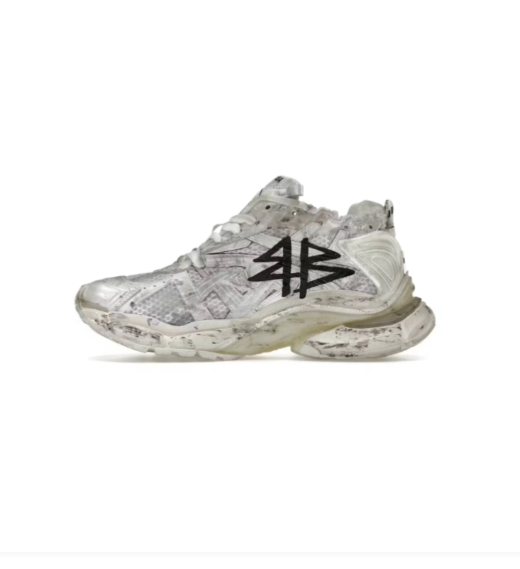 Balenciaga Runner Chunky Sneakers – White & Cream with Black Graffiti