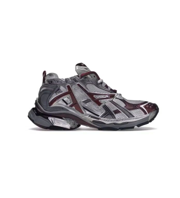 Balenciaga Runner Chunky Sneakers – Silver Gray & Burgundy