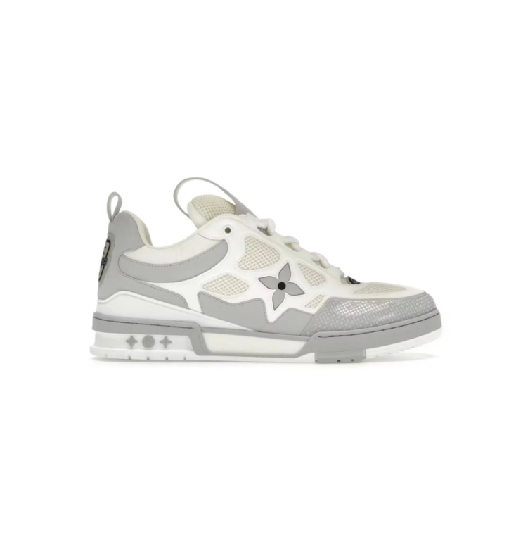 Louis Vuitton Low-Top Sneakers – White & Light Gray with Floral Detail