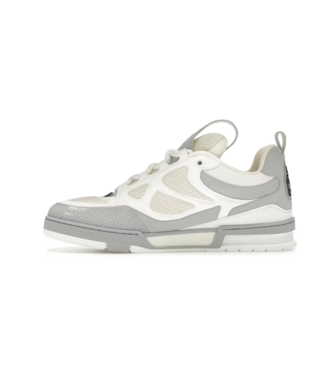 Louis Vuitton Low-Top Sneakers – White & Light Gray with Floral Detail