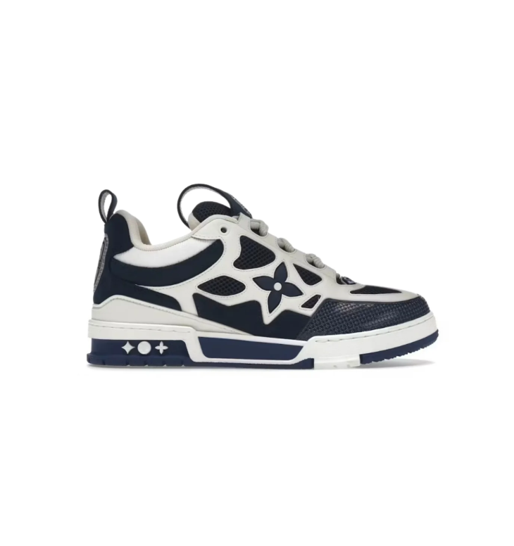 Louis Vuitton Low-Top Sneakers – Dark Navy & Cream with Floral Detail