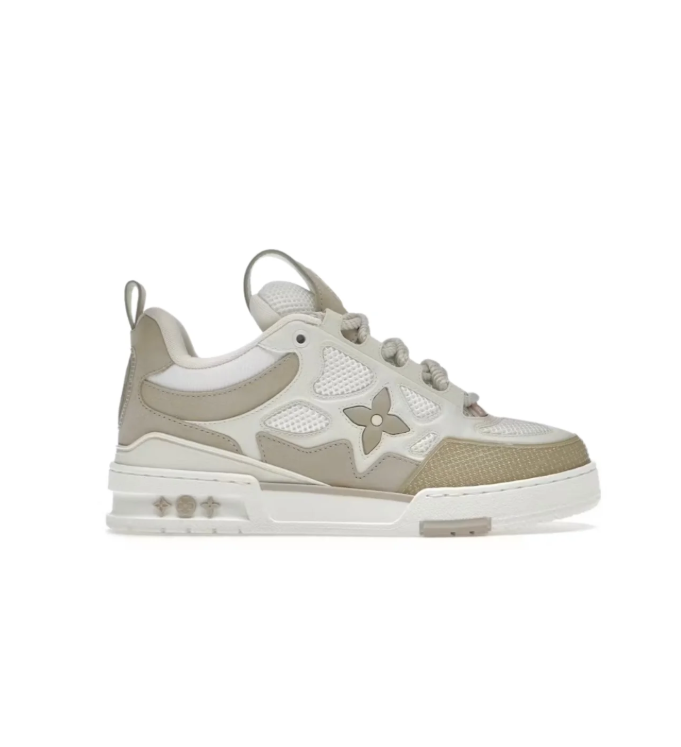 Louis Vuitton Low-Top Sneakers – White & Beige with Floral Detail