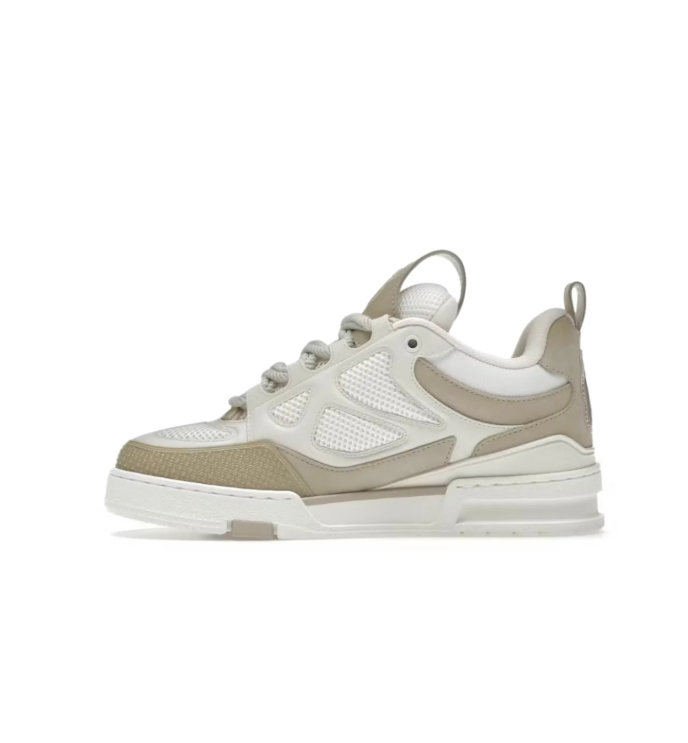 Louis Vuitton Low-Top Sneakers – White & Beige with Floral Detail
