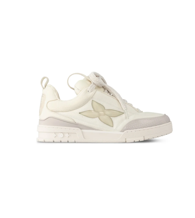 Louis Vuitton Low-Top Sneakers – Cream & Light Gray with Oversized Floral Detail