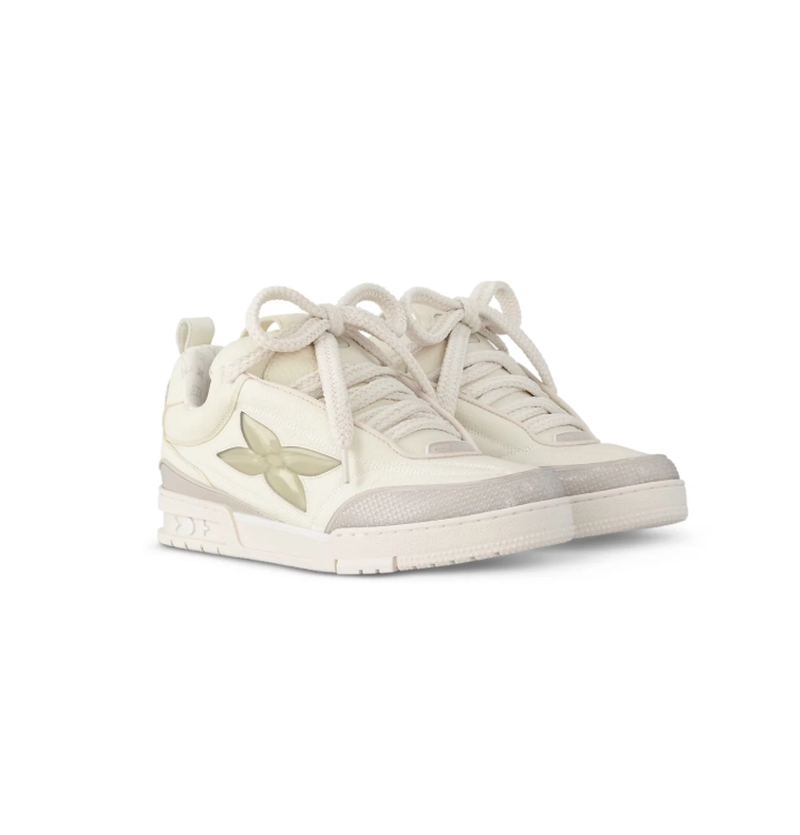 Louis Vuitton Low-Top Sneakers – Cream & Light Gray with Oversized Floral Detail