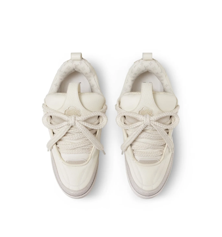 Louis Vuitton Low-Top Sneakers – Cream & Light Gray with Oversized Floral Detail