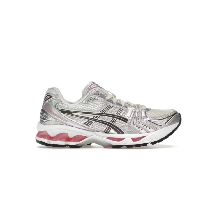 ASICS Retro Mesh Sneakers – White & Silver with Pink Accents