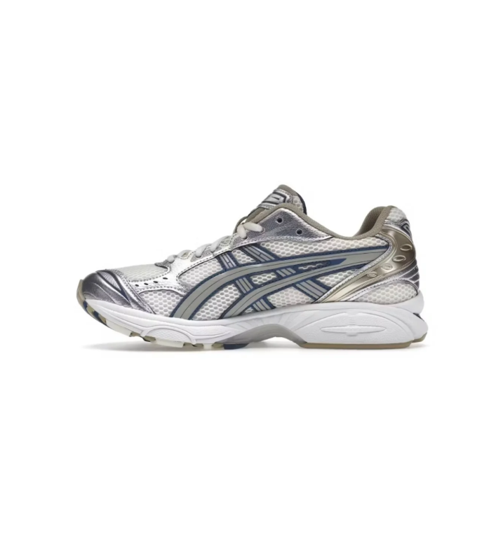 ASICS Retro Mesh Sneakers – Silver & White with Olive and Dark Teal Accents
